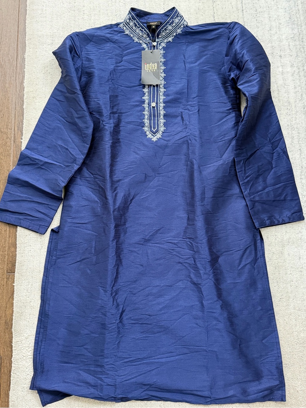 Indya Men’s Navy Blue Embroidered Kurta - Formal Ethnic Wear